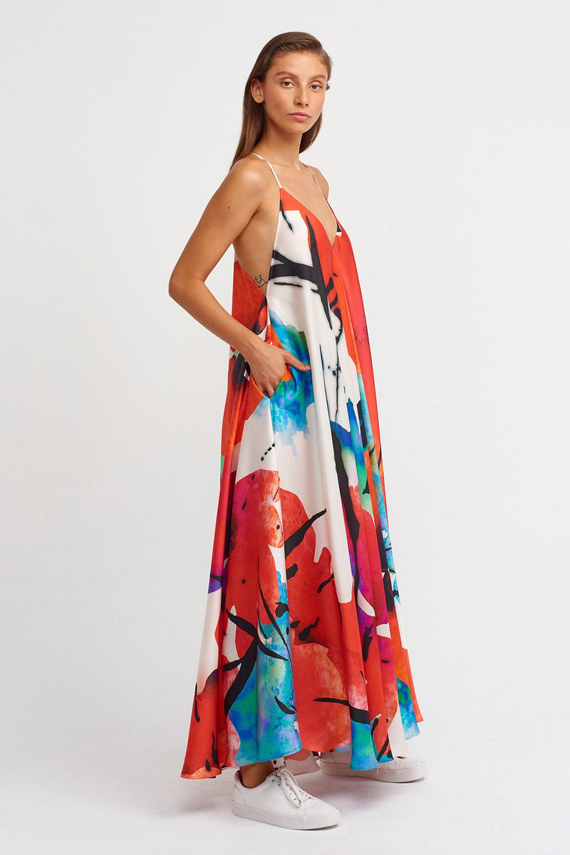 Nu Printed Thin Strap Maxi Dress Multi Color