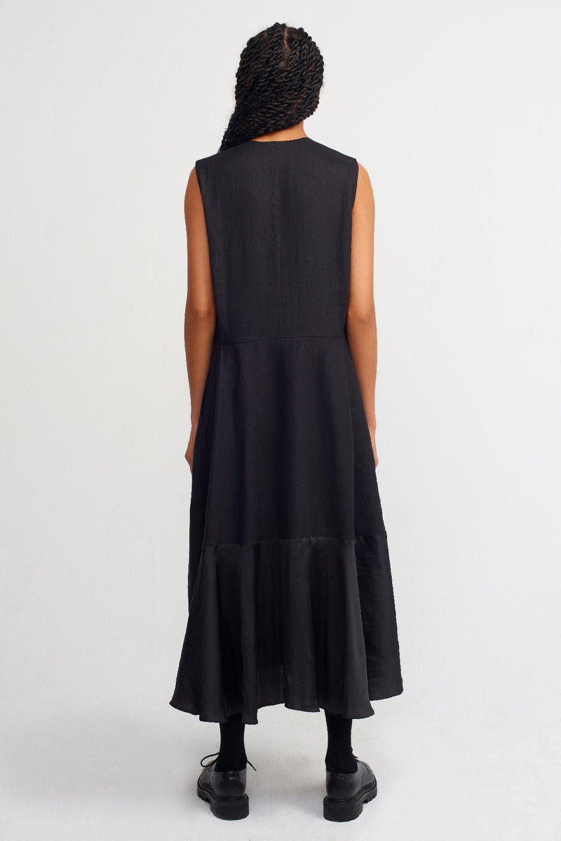 Nu Pleated Detail Sleeveless Dress Black