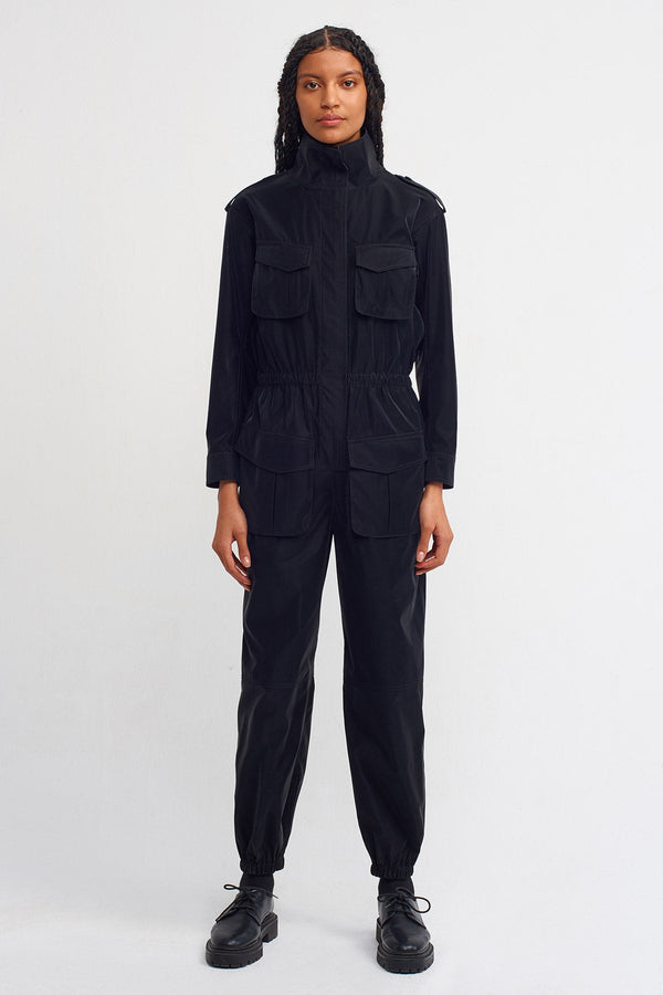 Nu Solid Cargo Jumpsuit Black