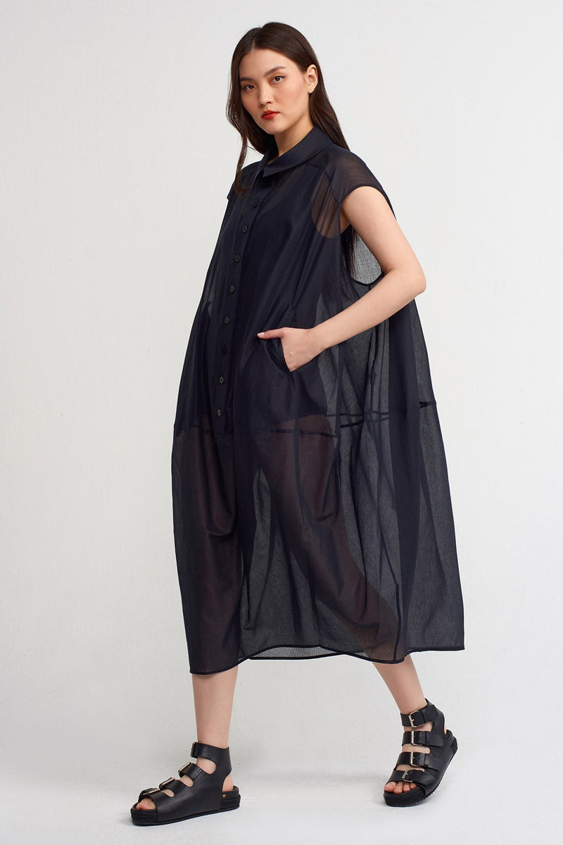 Nu Solid Sleeveless Shirt Dress Black