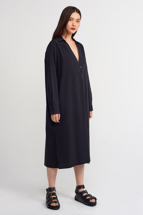 Nu Solid Midi Shirt Dress Black