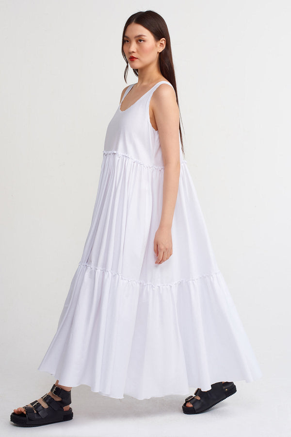 Nu Sleeveless Tiered Maxi Dress Off White