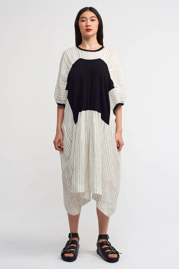 Nu Striped With Ribbed Detail Dress Natural/Black