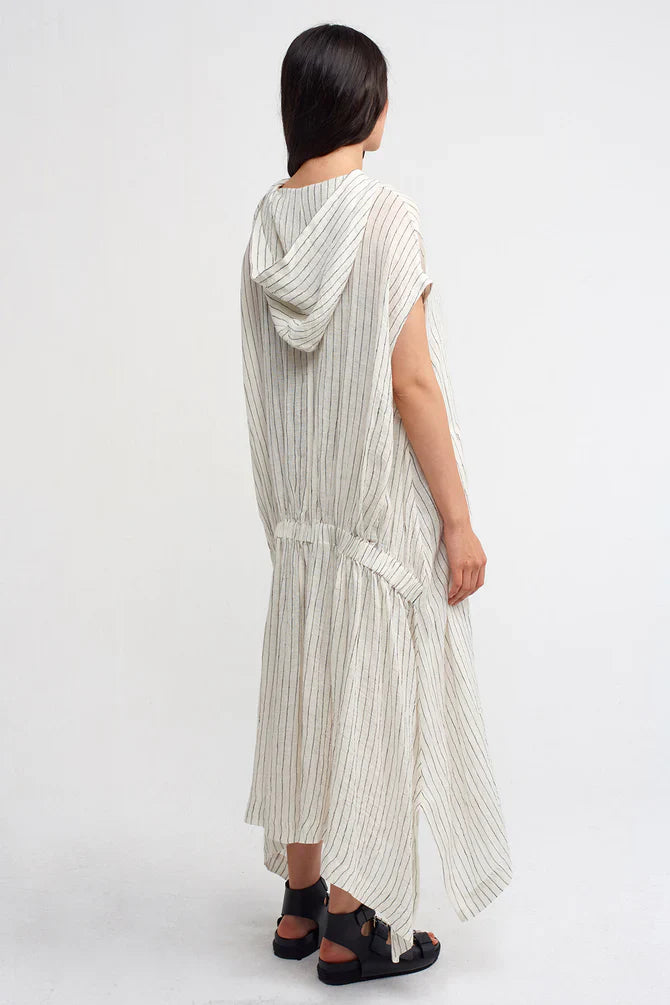 Nu Striped Hooded Asymmetrical Dress Natural