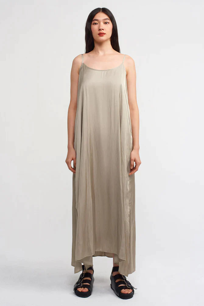 Nu Thin Strap Satin Maxi Dress Light Grey