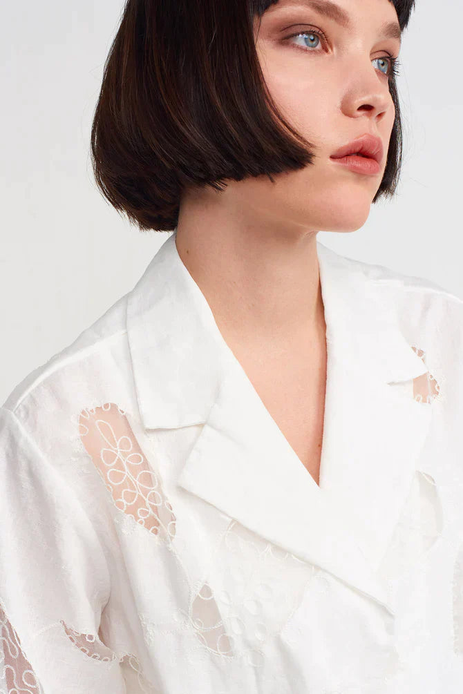 Nu Embroidered Detail Blazer Jacket Off White