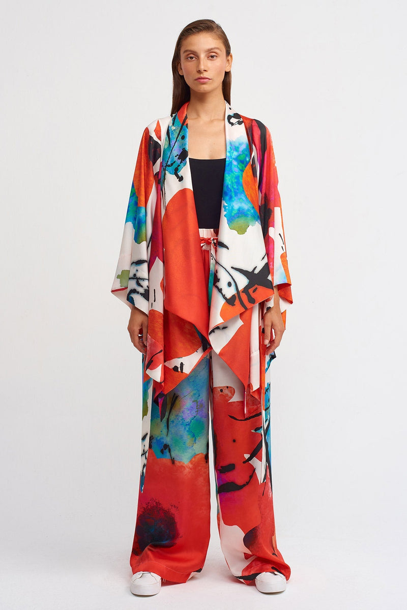 NU Asymmetrical Printed Kimono Outerwear Multi Color