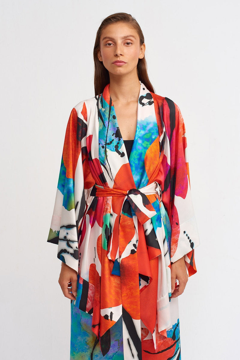 NU Asymmetrical Printed Kimono Outerwear Multi Color