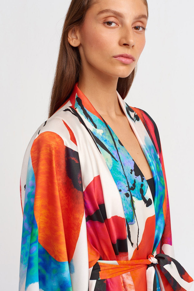NU Asymmetrical Printed Kimono Outerwear Multi Color