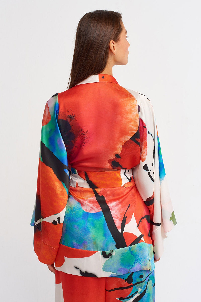 NU Asymmetrical Printed Kimono Outerwear Multi Color