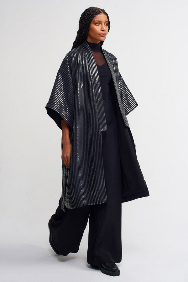 Nu Allover Sequin-Embellished Kimono Black