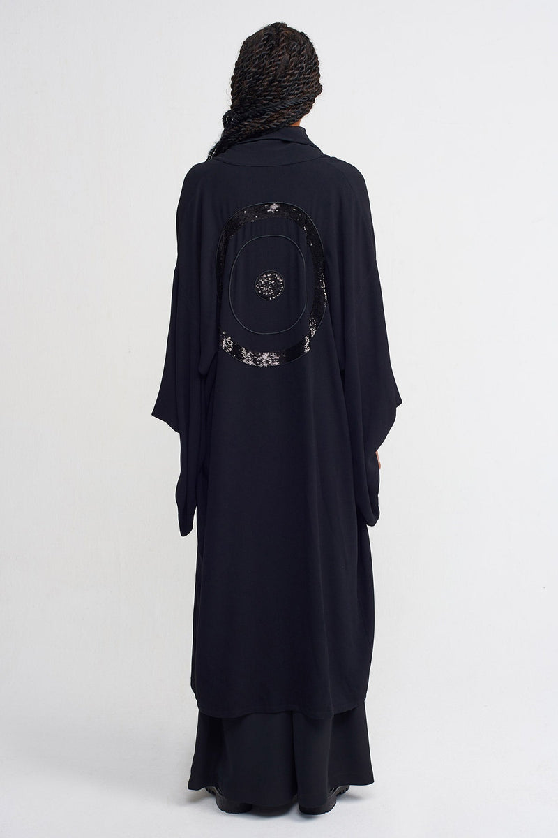 Nu Solid Open-Front Kimono Outerwear Black