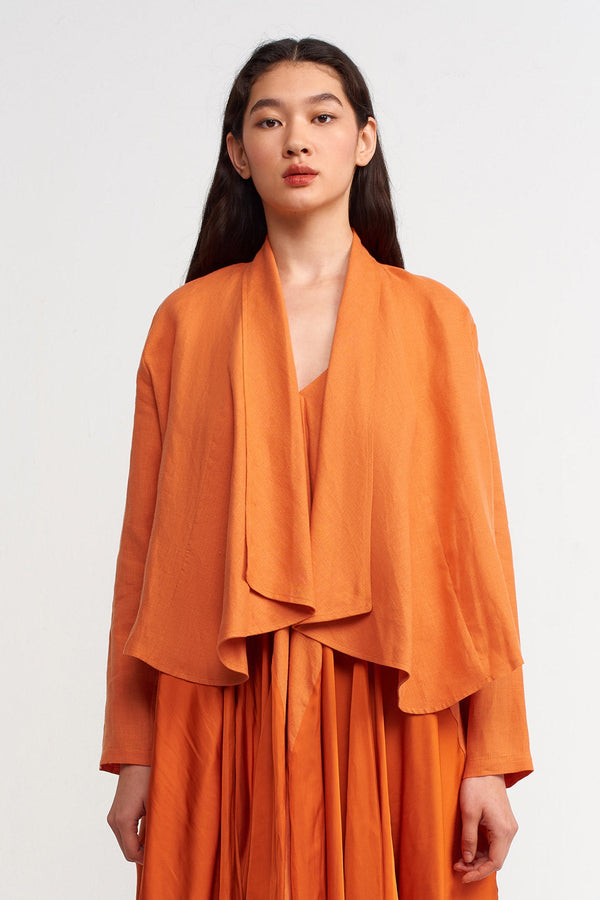 Nu Solid Short Linen Jacket  Amber