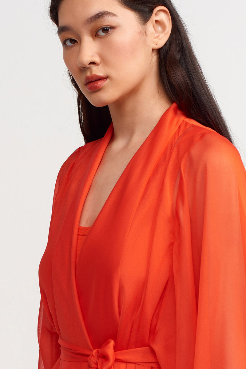 Nu Solid Chiffon Kimono Outerwear Orange