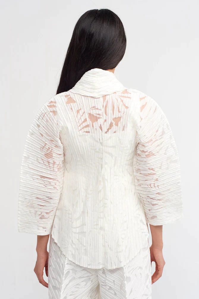 Nu Solid Jacquard Pleated Kimono Off White