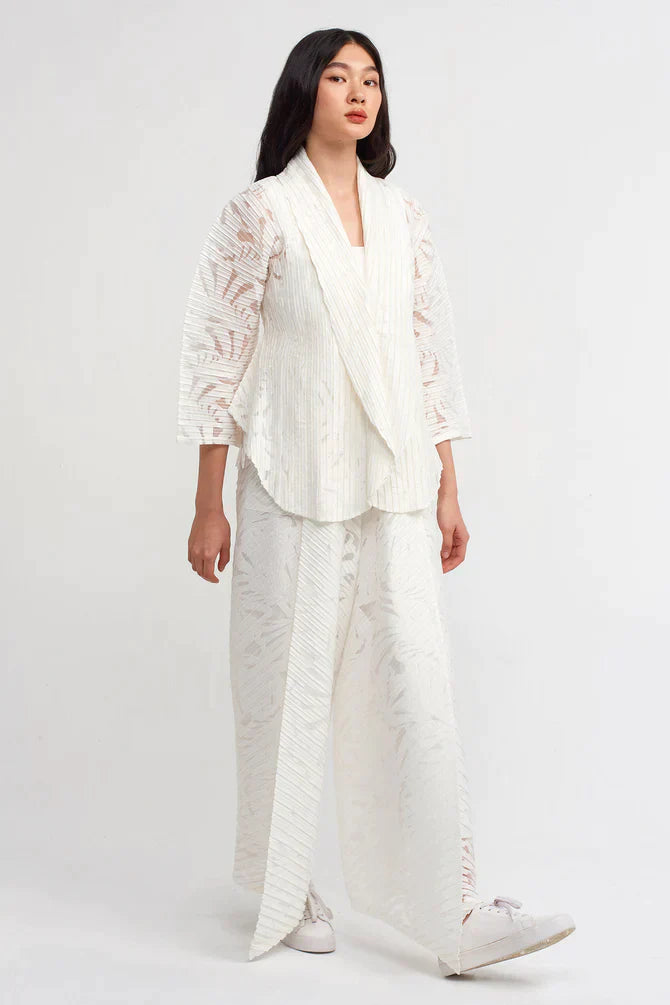 Nu Solid Jacquard Pleated Kimono Off White