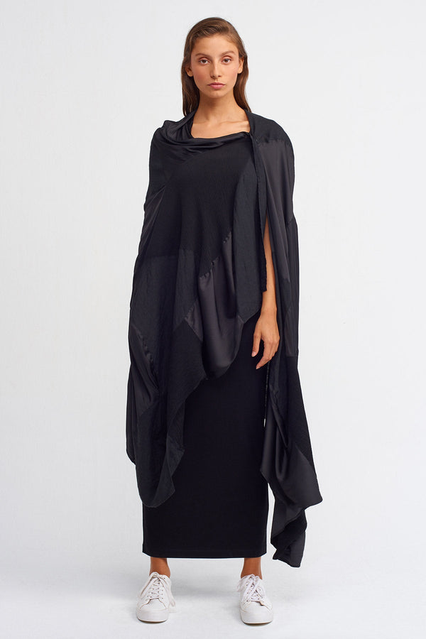 Nu Solid Pleated Detail Shawl Black