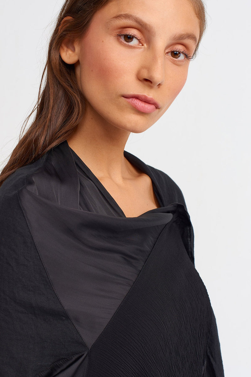 Nu Solid Pleated Detail Shawl Black