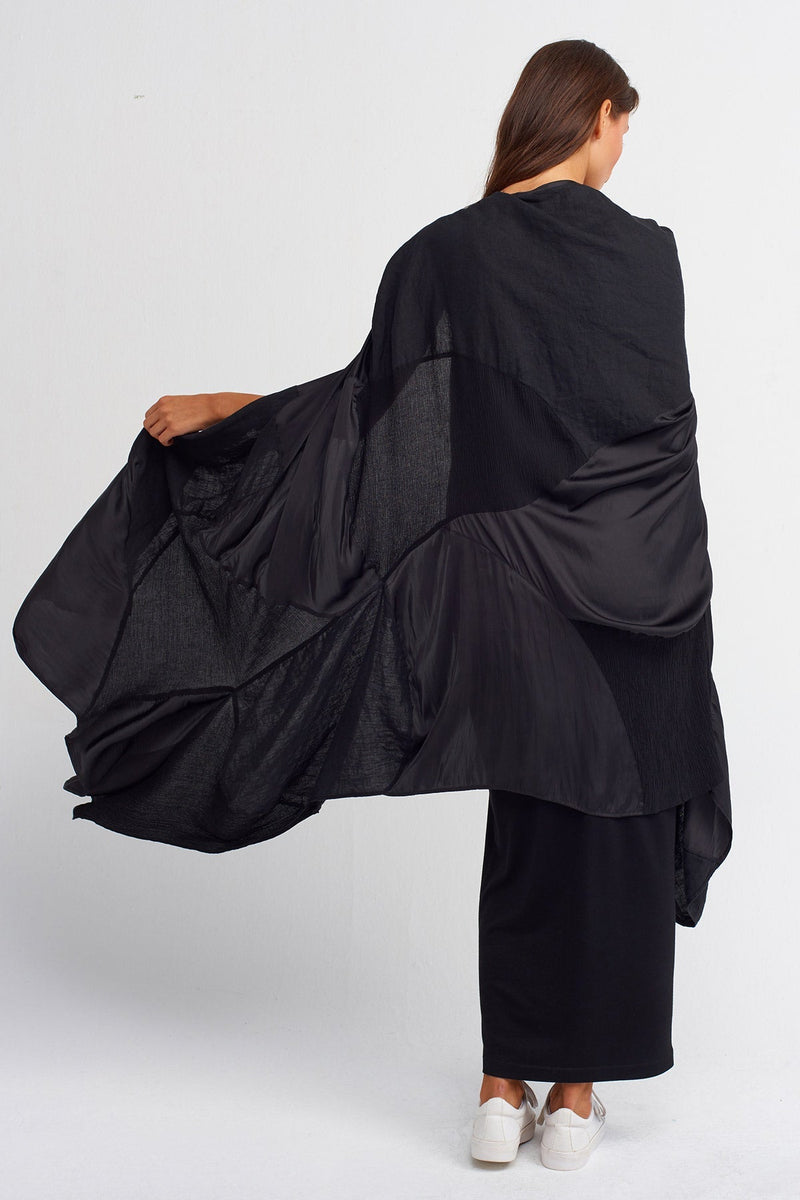 Nu Solid Pleated Detail Shawl Black