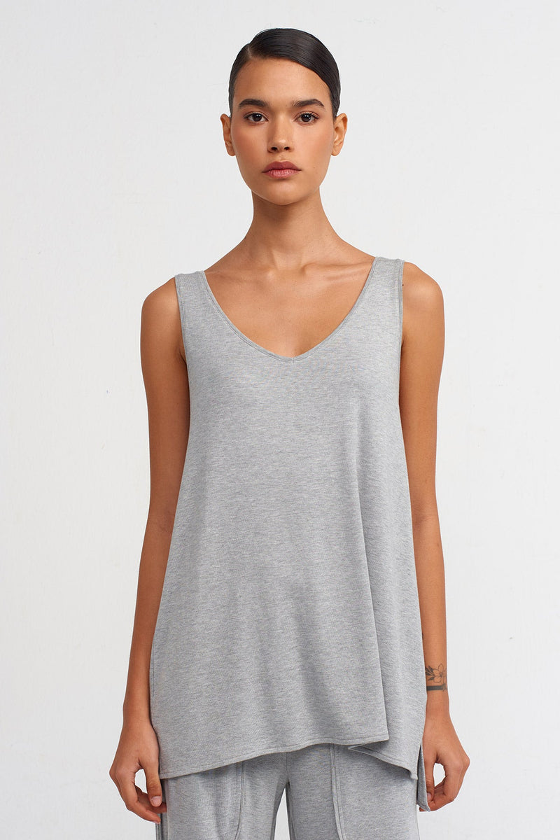 Nu Thick-Strapped Lounge Top Grey Melange