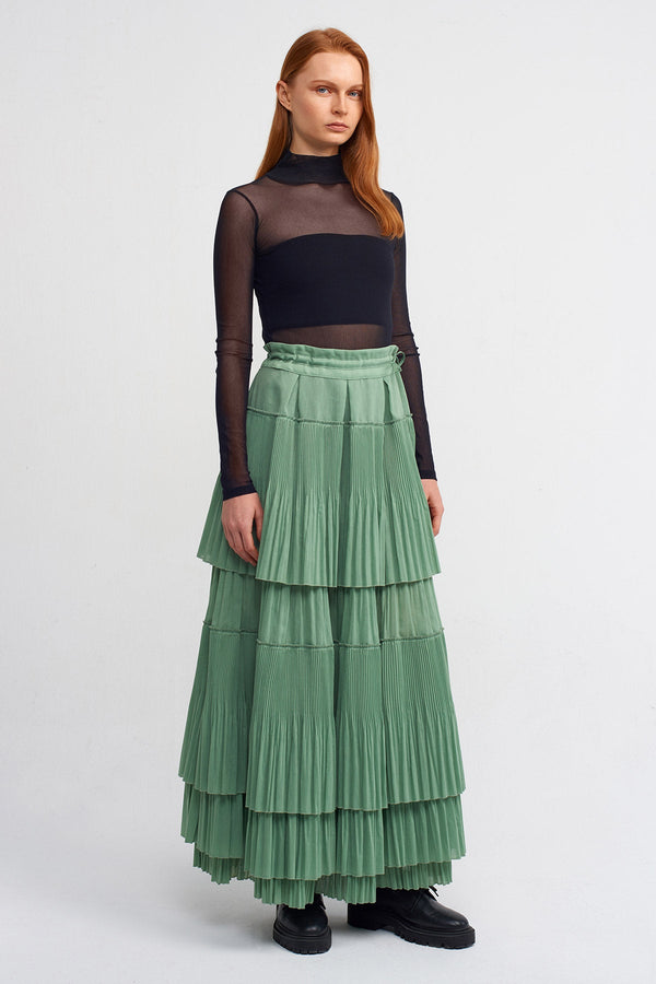 Nu Pleated Tiered Spanish Skirt Green