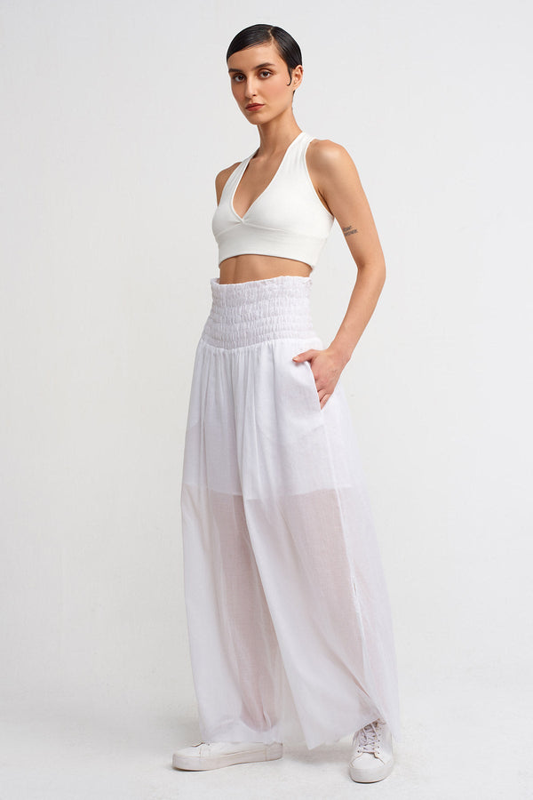 Nu Elastic Waist Wide-Leg Pants Off White