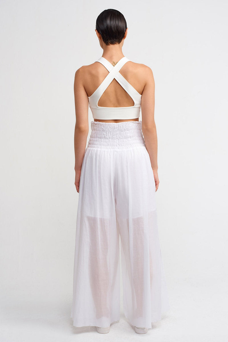 Nu Elastic Waist Wide-Leg Pants Off White