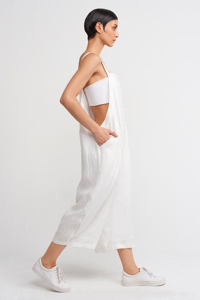 Nu Thick-Strap Linen Jumpsuit Off White