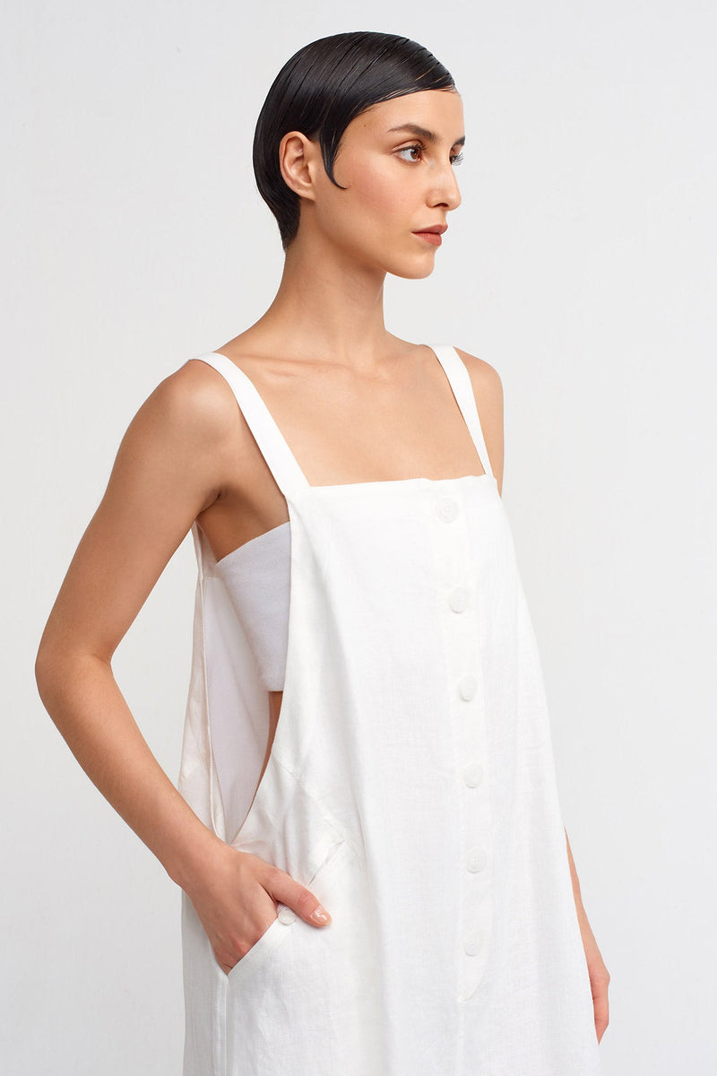 Nu Thick-Strap Linen Jumpsuit Off White