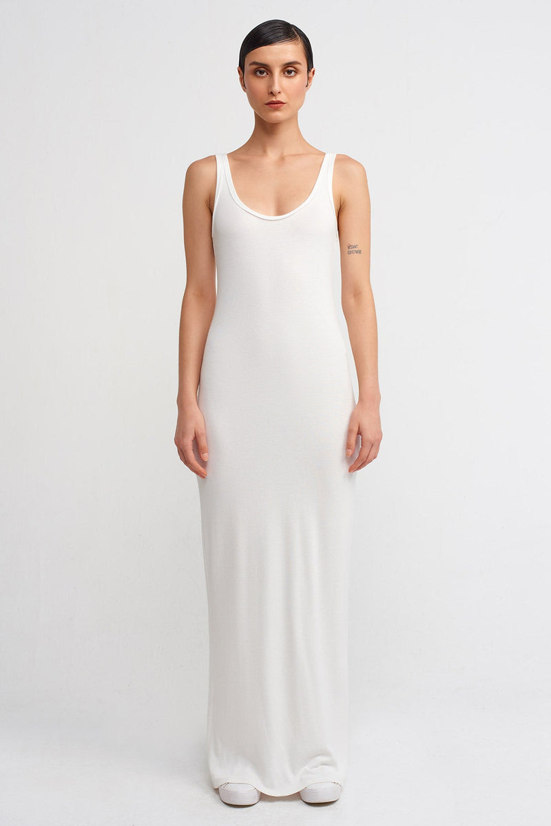 Nu Long Slim Ribbed Dress Off White