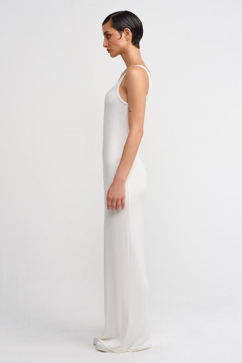 Nu Long Slim Ribbed Dress Off White