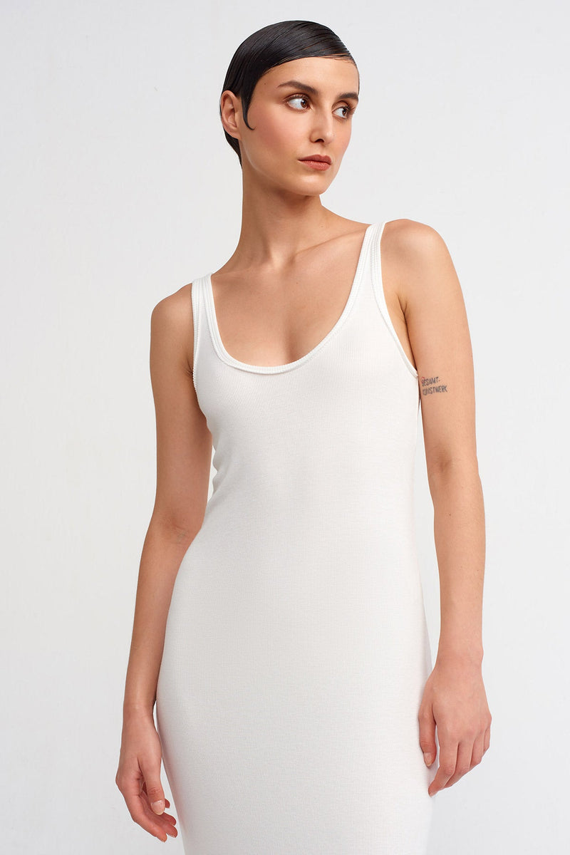 Nu Long Slim Ribbed Dress Off White