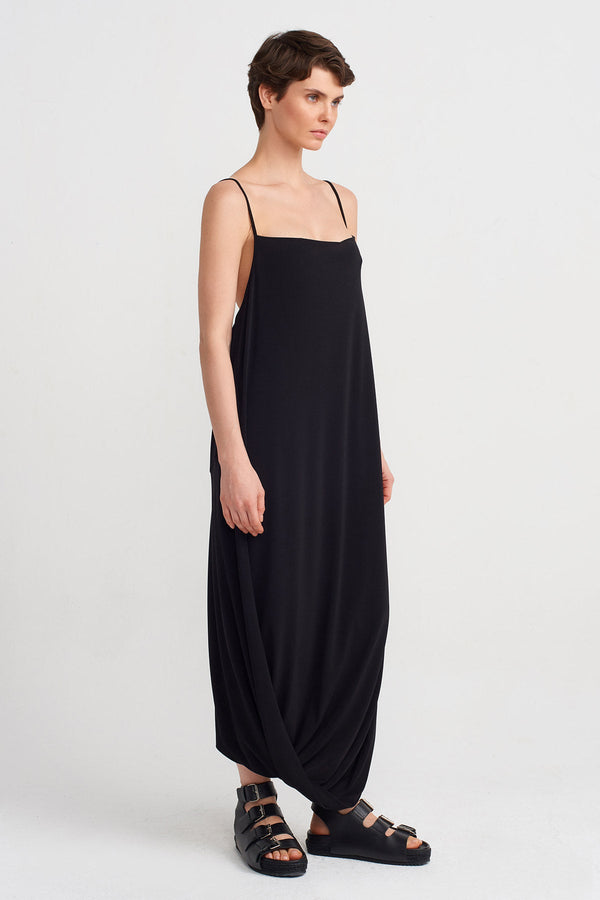 Nu Thin-Strap Draped Dress Black