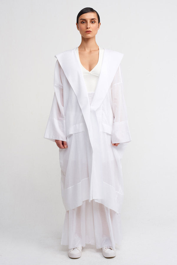 Nu Hooded Long Chiffon Jacket Off White