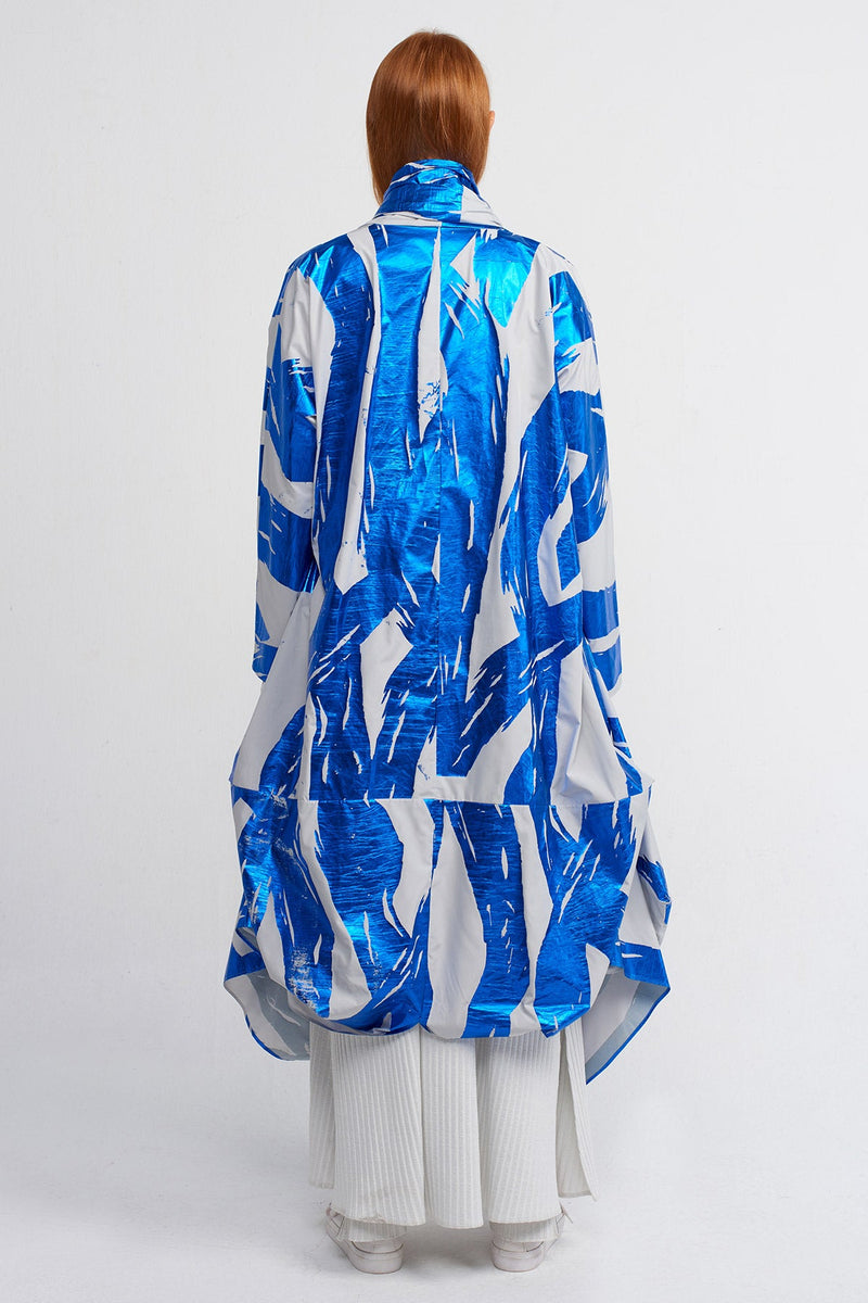 Nu Foil-Printed Long Jacket Blue