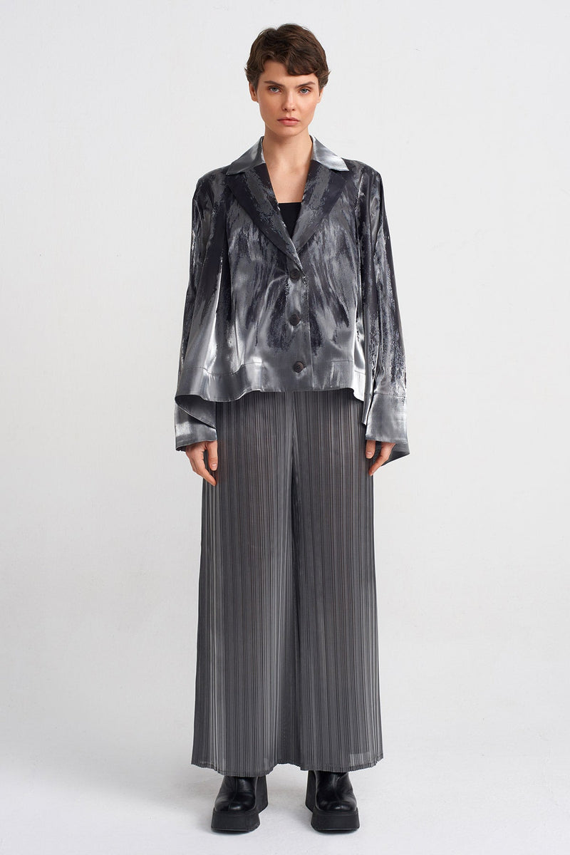 Nu Organza Overlay Printed Elegant Jacket Silver