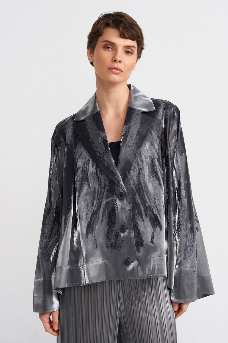 Nu Organza Overlay Printed Elegant Jacket Silver