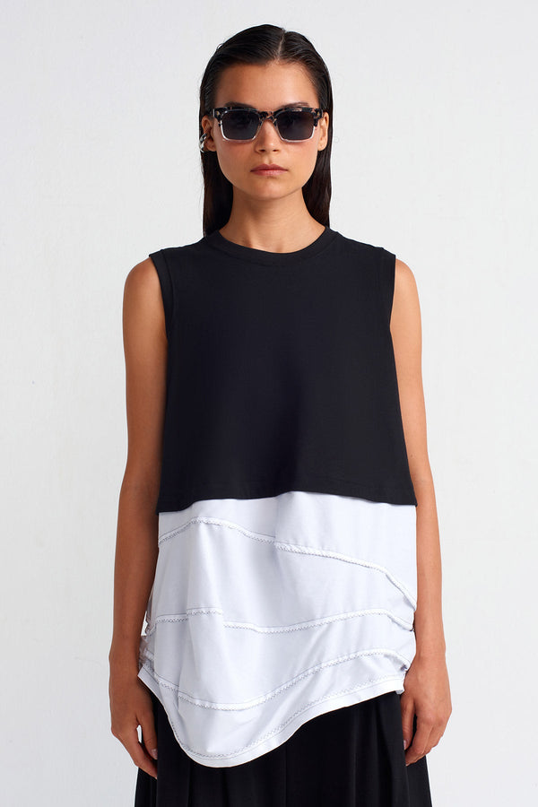 Nu Double-Fabric Cotton T-Shirt Black/Offwhite