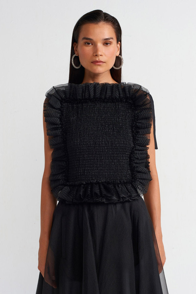 NU Embroidered Organza Bustier Black