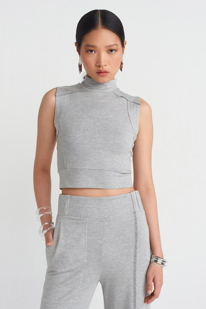 Nu Backless Crop Top Grey Melange