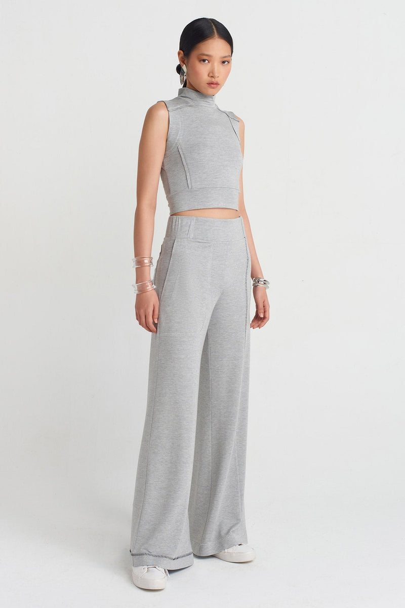 Nu Backless Crop Top Grey Melange