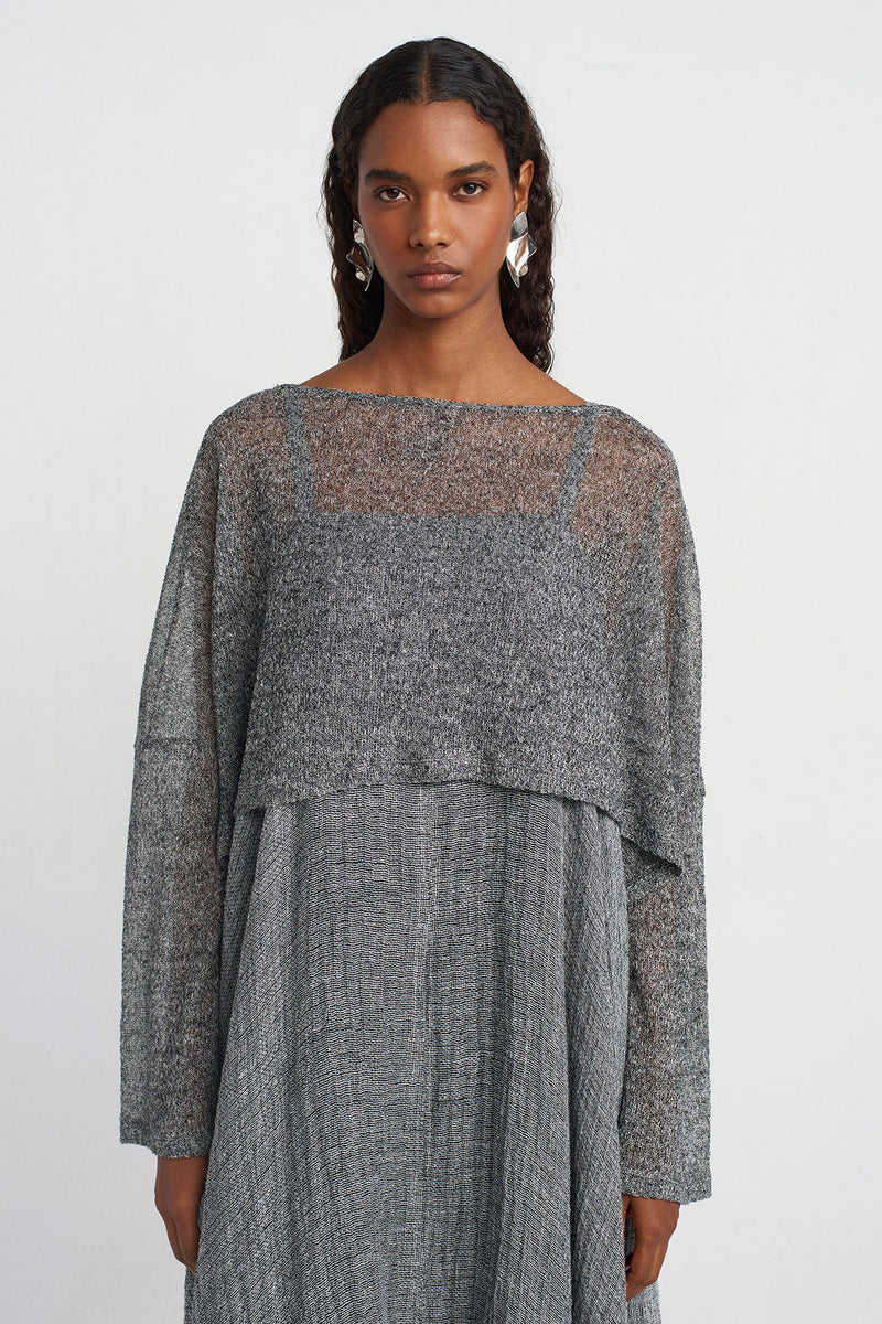 Nu Crop Thin Knit Blouse Grey