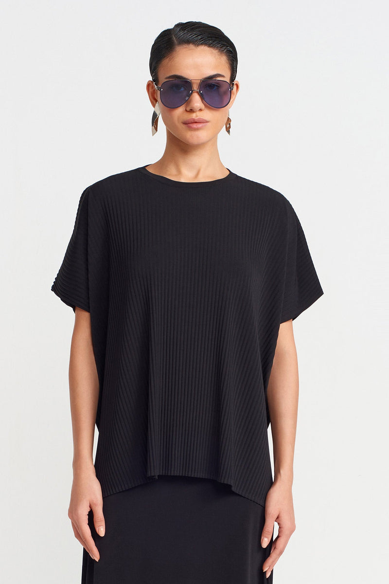 Nu Basic Pleated Jersey Blouse Black