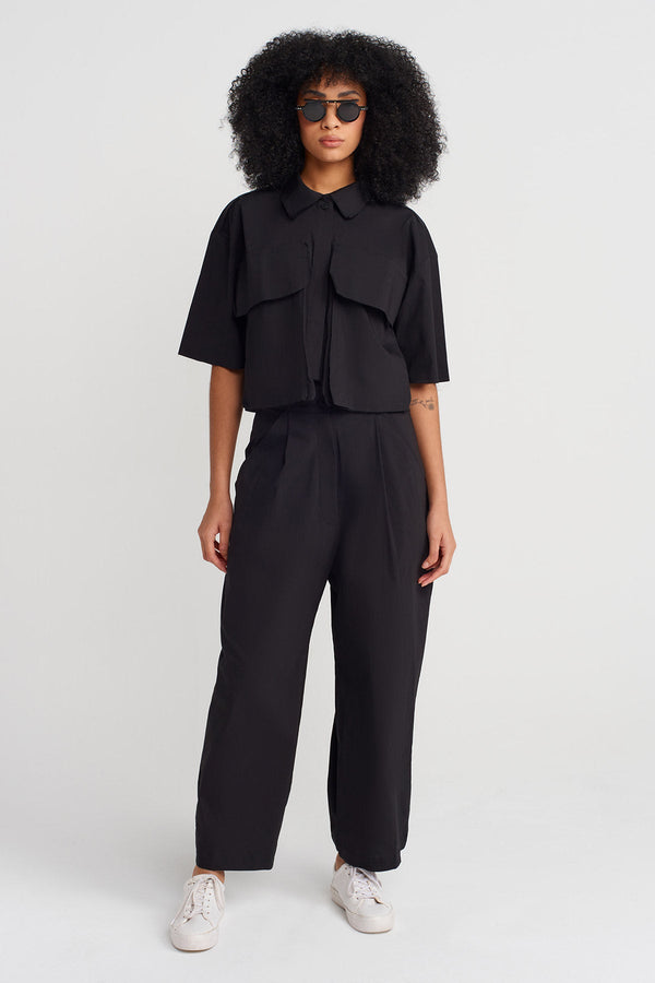 Nu Cropped Poplin Shirt Black