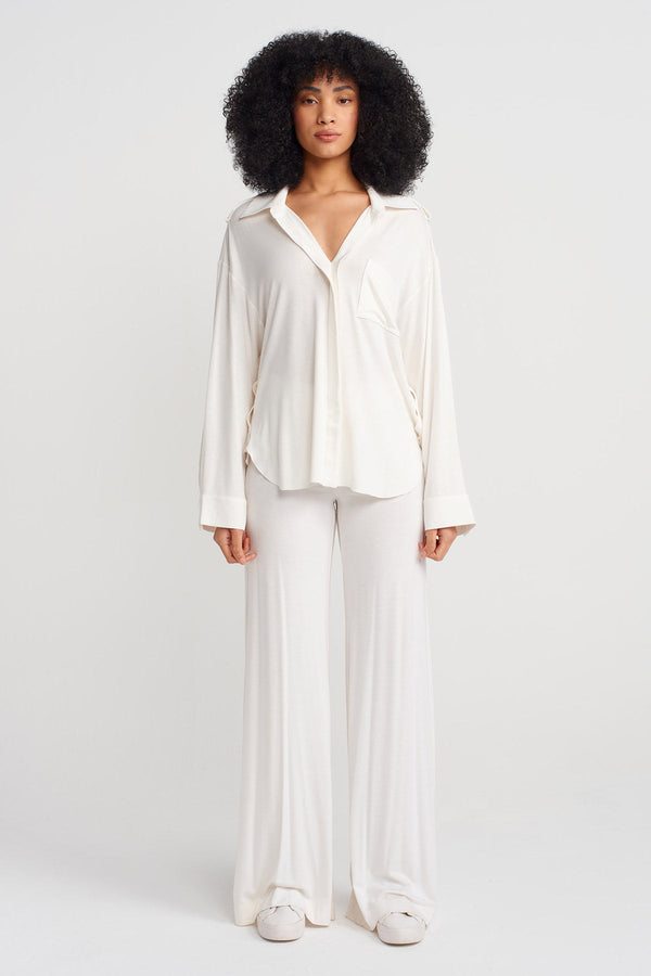 Nu V Shirt Collar Blouse Off White