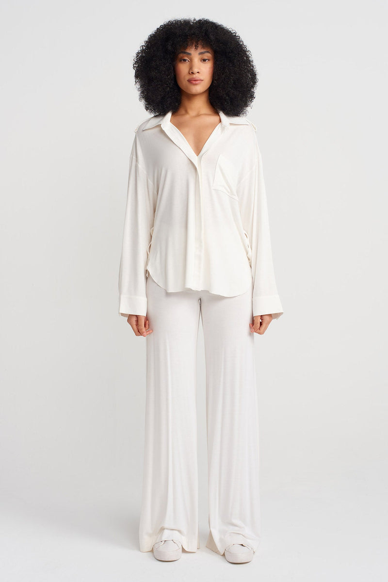 Nu V Shirt Collar Blouse Off White