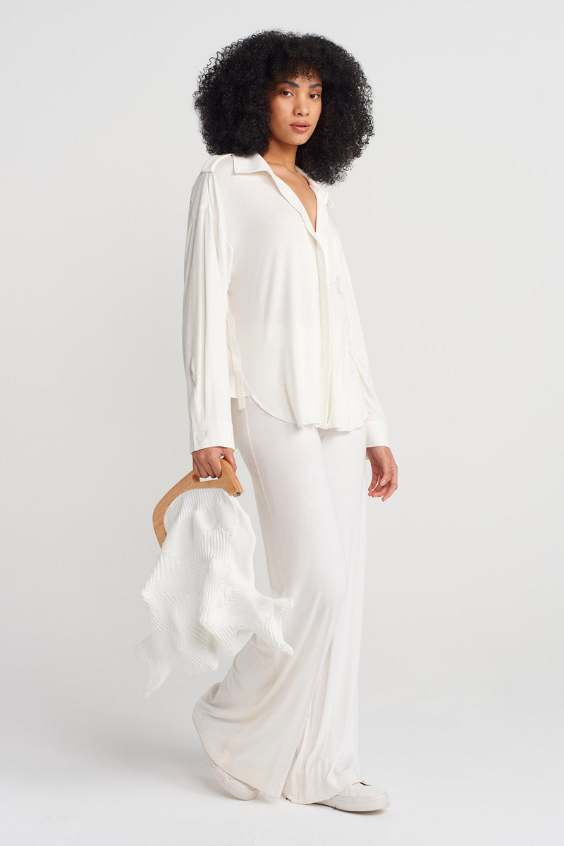 Nu V Shirt Collar Blouse Off White