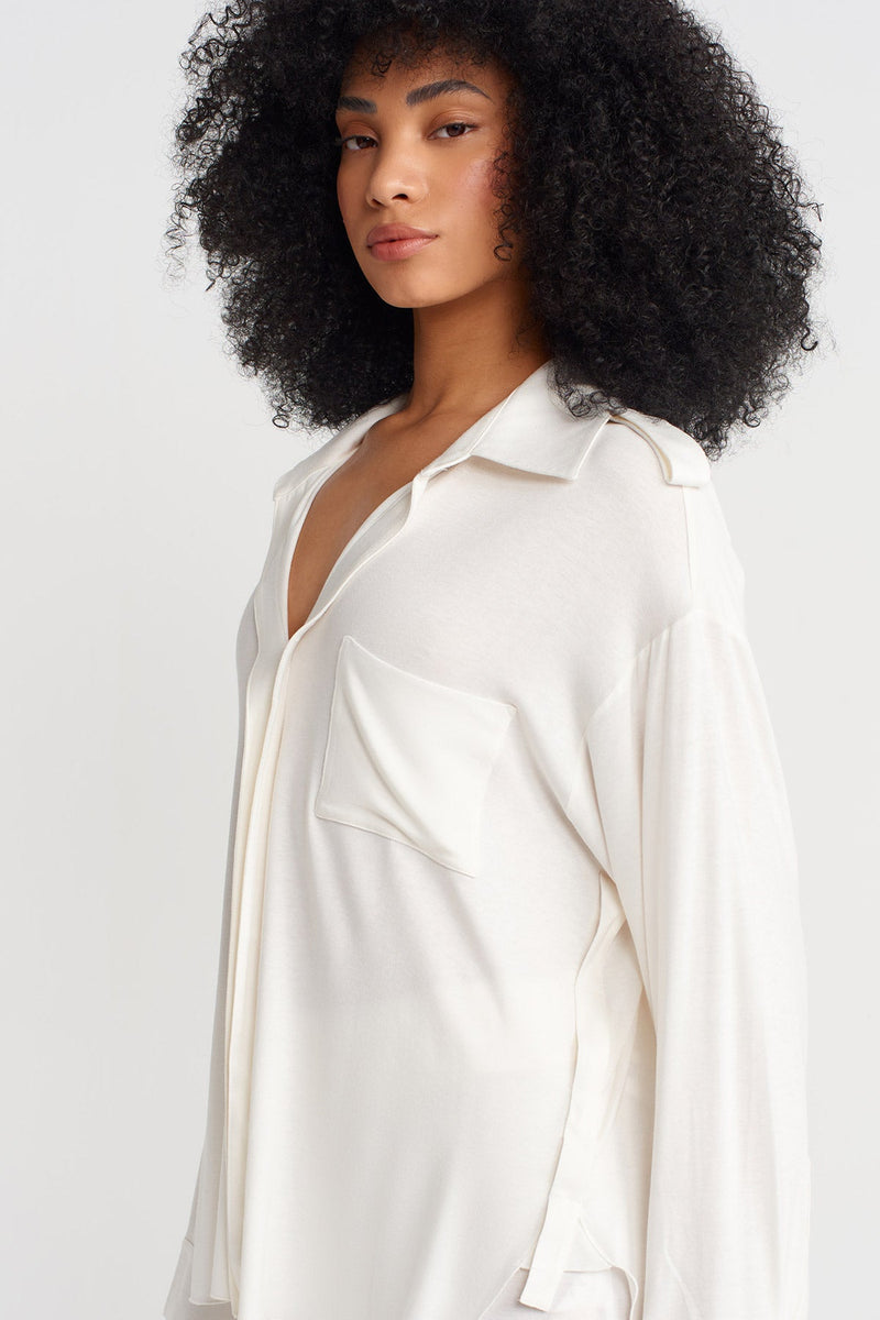 Nu V Shirt Collar Blouse Off White