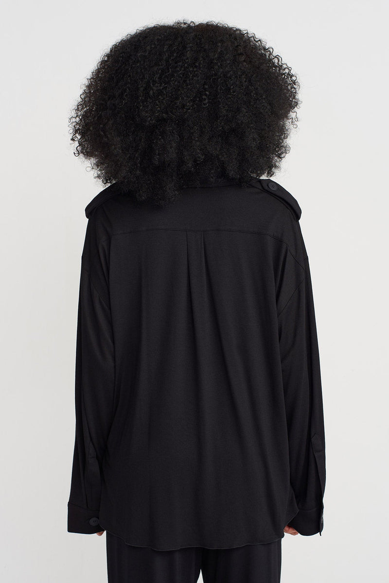 Nu V Shirt Collar Blouse Black