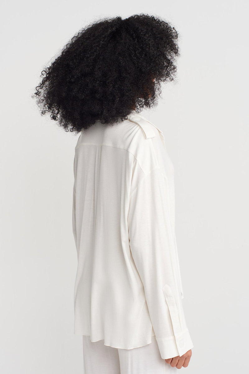 Nu V Shirt Collar Blouse Off White